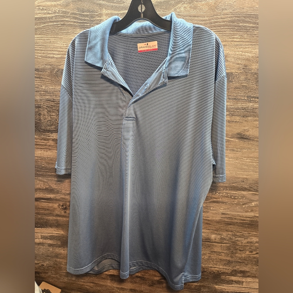 Grand Slam‎ By Perry Ellis Sz XXL Men's Blue Polo Short Sleeve Golf Tennis